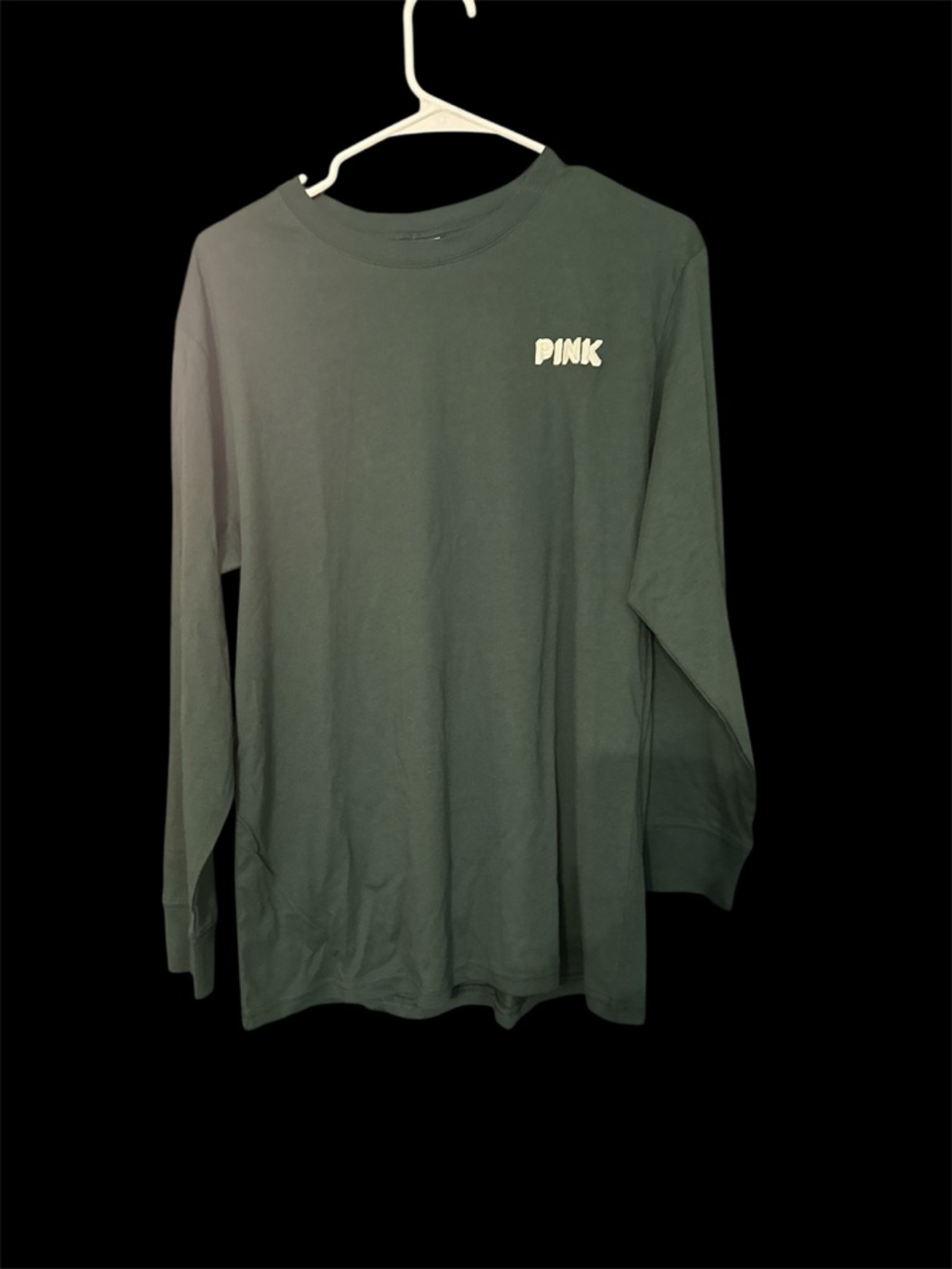 PINK Victoria's Secret Dark Green Long Sleeve Crew Tee